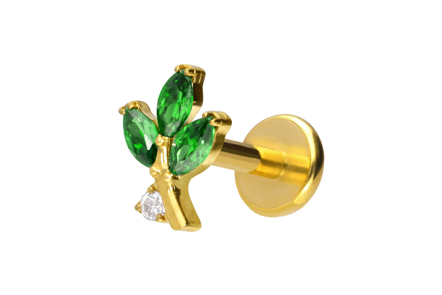 Titan Labret Piercing mit Push Fit KRISTALLZWEIG